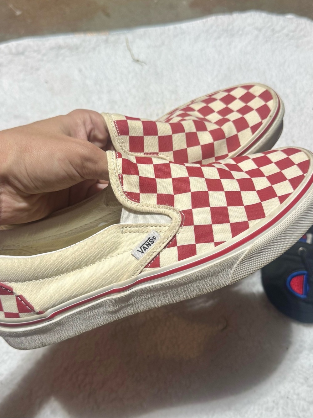 Vans Kids Checkerboard Slip-On Sneakers - Red and Cream